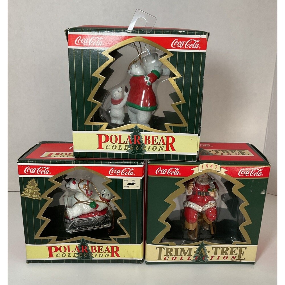 Ornaments Lot 3 Coca Cola Santa Claus & Polar Bear